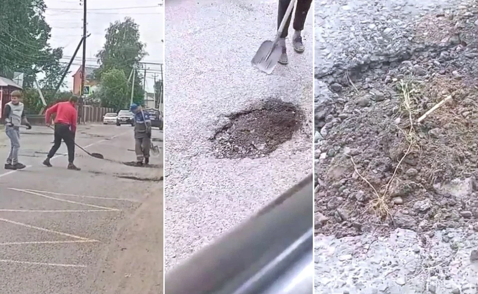 В Томской области дороги с ямами ремонтируют смесью мусора, земли и травы