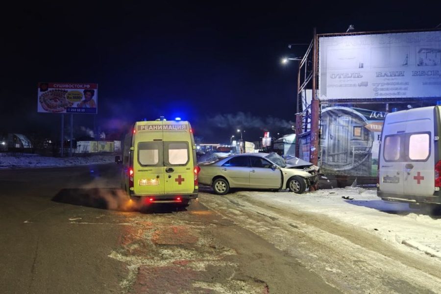 В Новосибирске водитель Toyota скончался после столкновения со столбом
